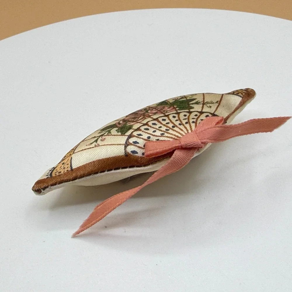 Floral Fabric Fan Brooch Pink Rose Bow Vintage Cottagecore Statement Pin Gift